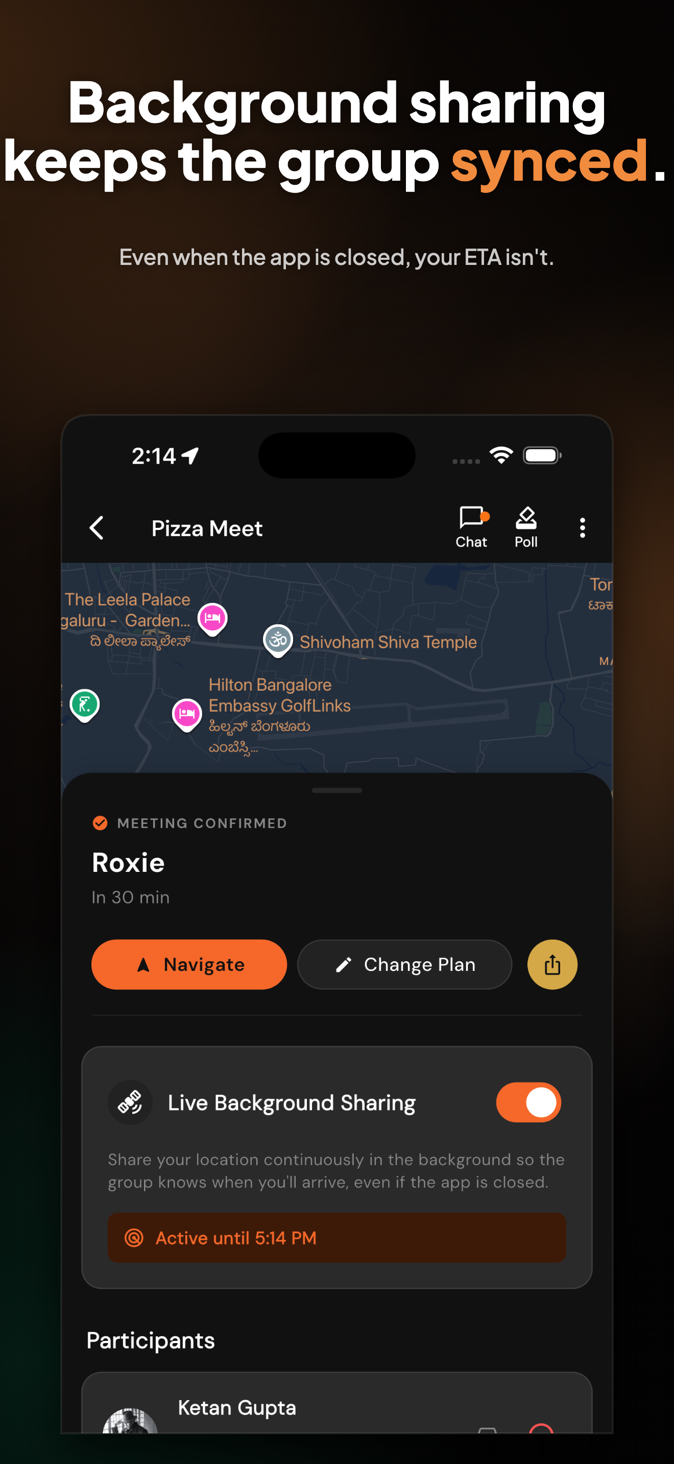 Confirmed destination with background sharing