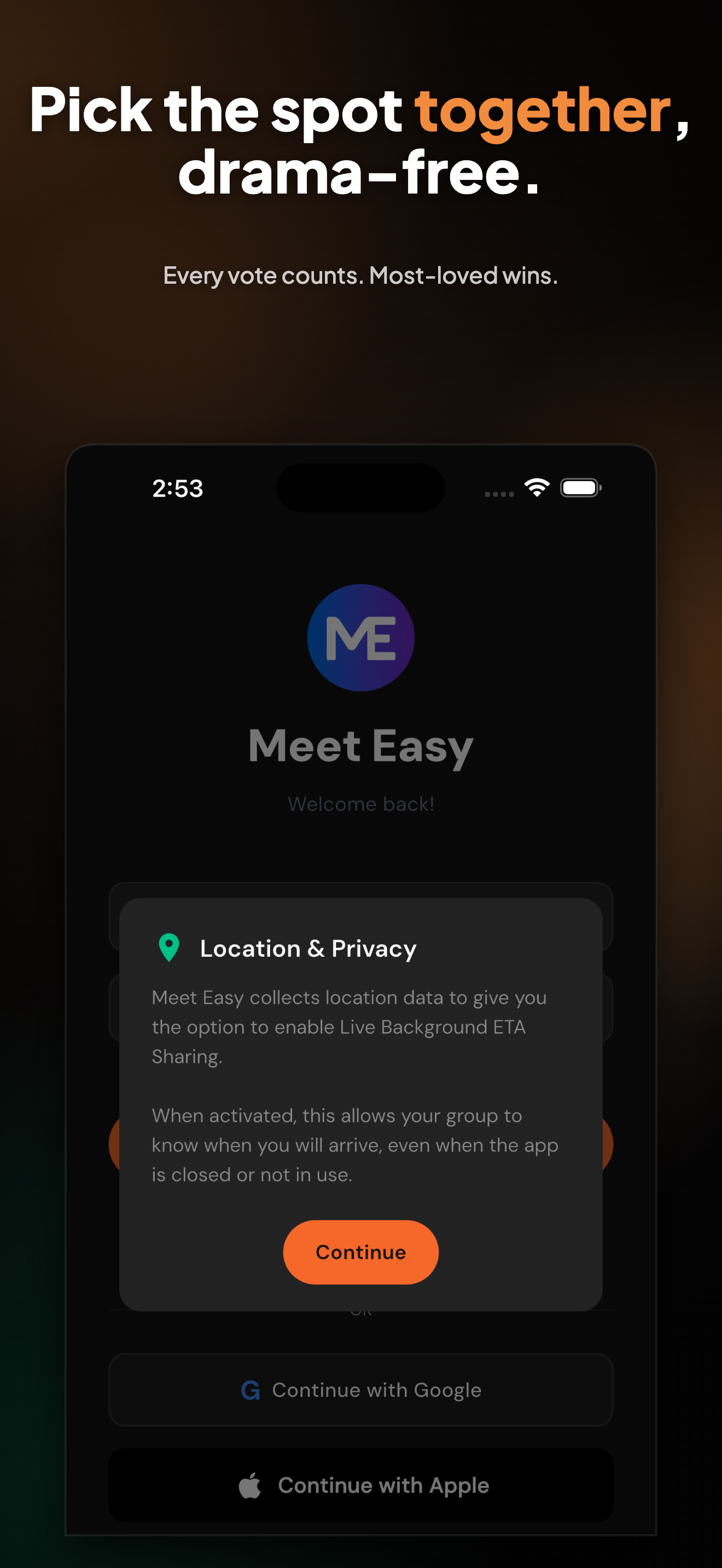 Welcome screen